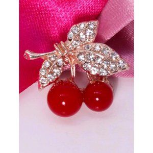 RHINESTONE CRYSTAL DECOR CHERRY DESIGN SCARF & CLOTHES PIN